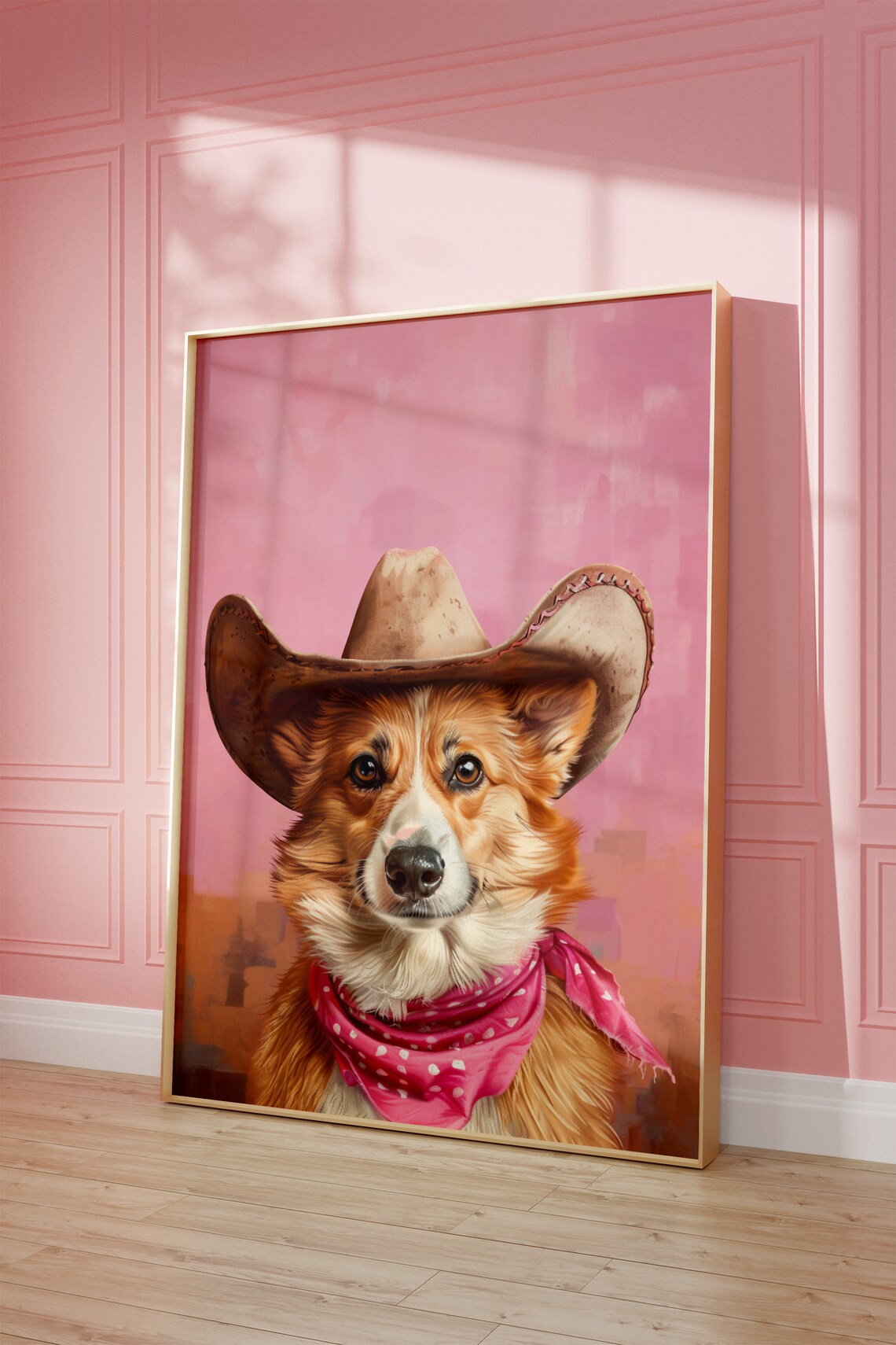 Corgi Dog Cowgirl Hat Print, Vintage Western Art