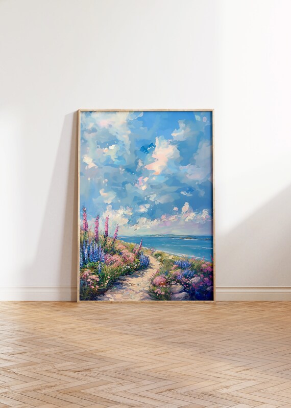 Wildflower Path to the Sea Impressionist Coastal Painting Poster