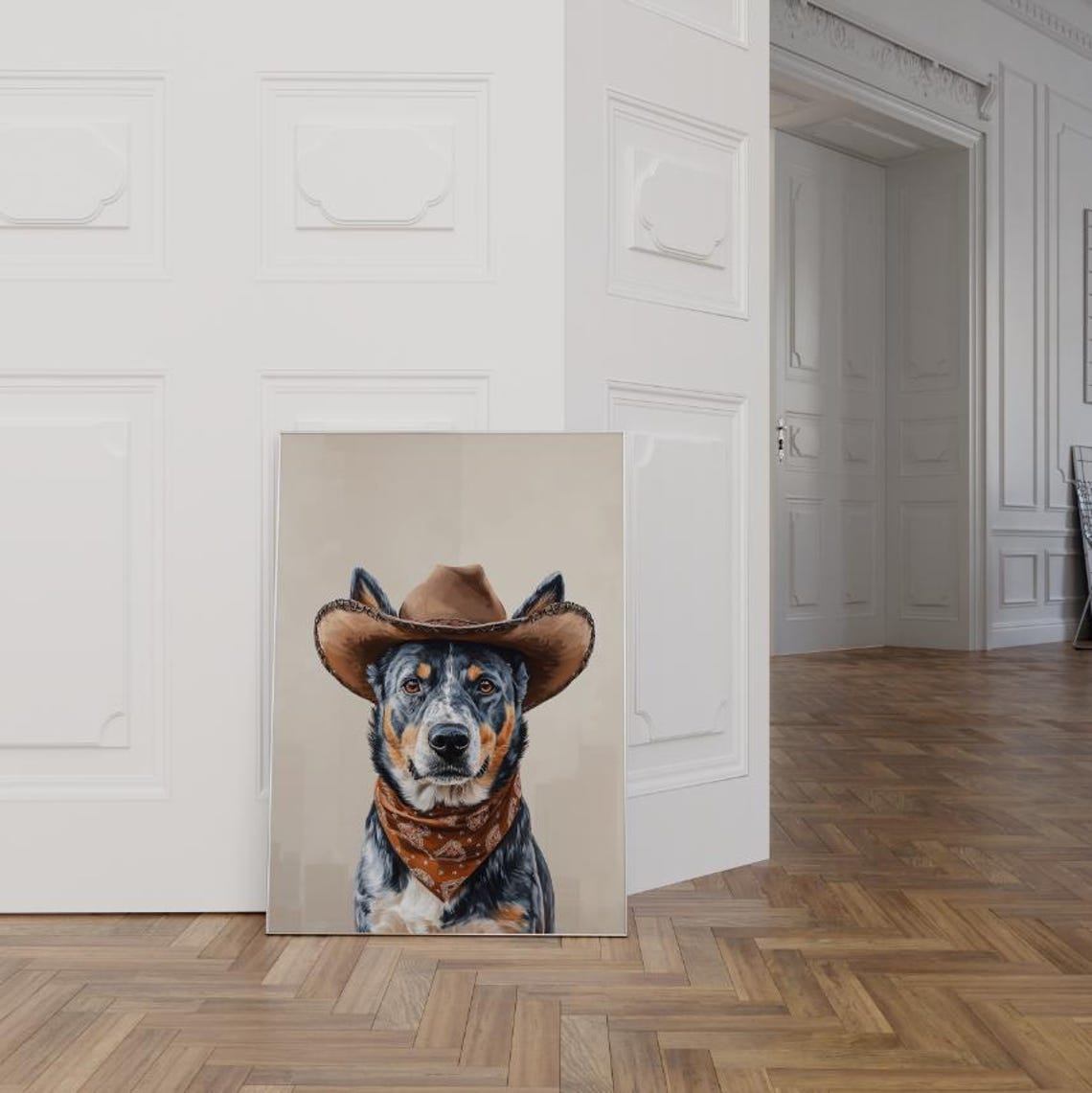 Blue Heeler Dog in Cowboy Hat Western Australian Cattle Dog Poster