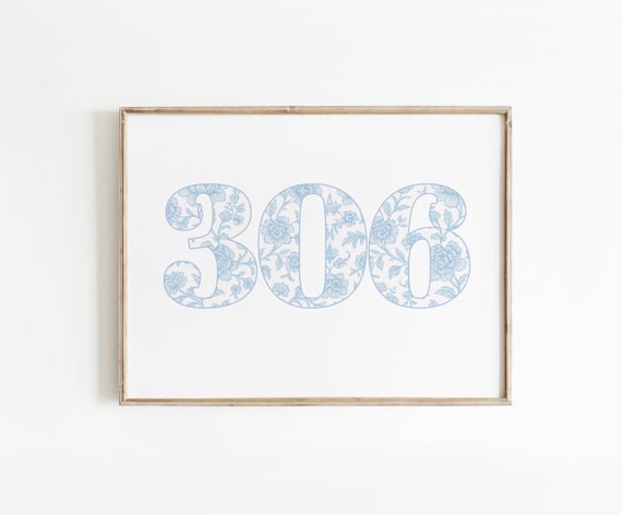 Light Blue Floral 306 Chinoiserie Dorm Number Decor Wall Art