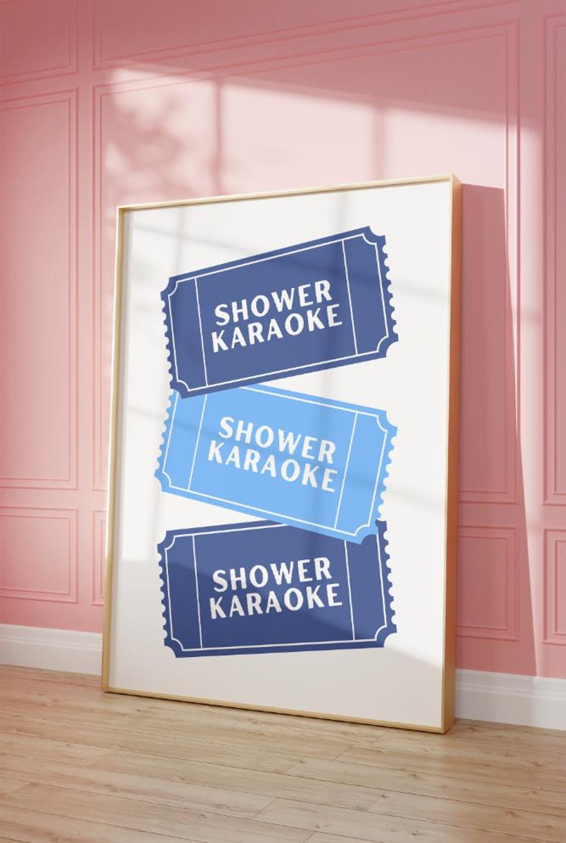 Shower Karaoke Blue Retro Tickets Funny Bathroom Decor Poster