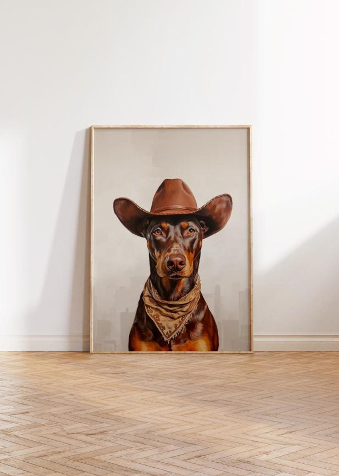 Doberman Cowboy Hat Print Neutral Aesthetic Print Vintage Art Western Trendy Wall Art Puppy Print Cowgirl Hat Print Funky Western Art - Image 2