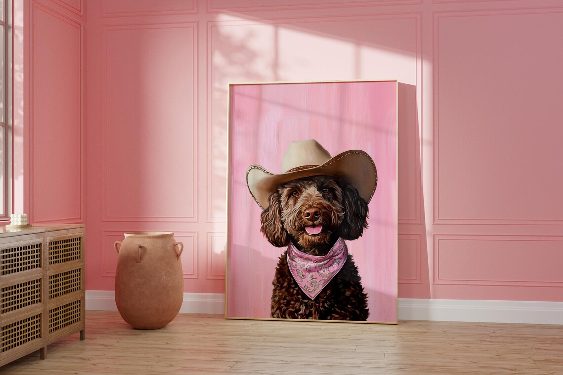 Doodle Dog Cowgirl Hat Vintage Western Art Print - Image 2