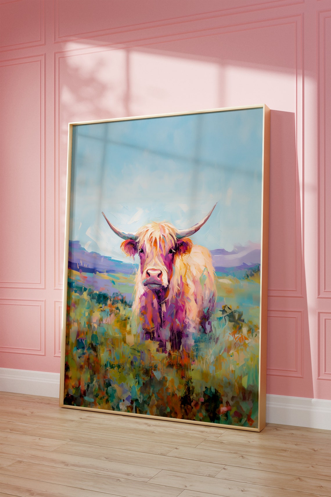 Highland Cow In Colorful Meadow Impressionist Style Art Poster - Image 2