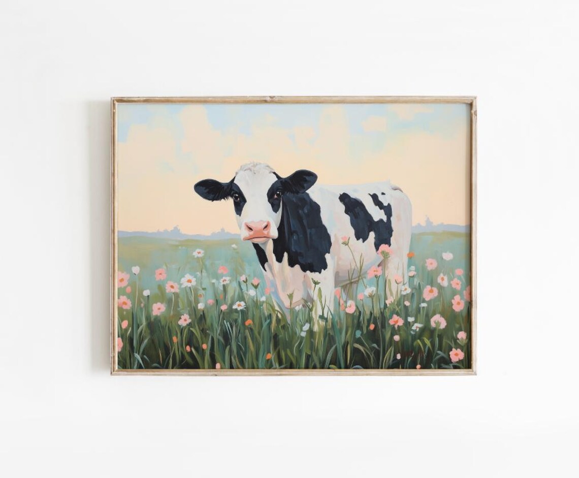 Sweet Holstein Cow Wildflower Meadow Pastel Farmhouse Poster
