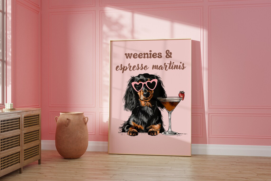Pink Dachshund Print, Funky Preppy Dog Art - Image 2