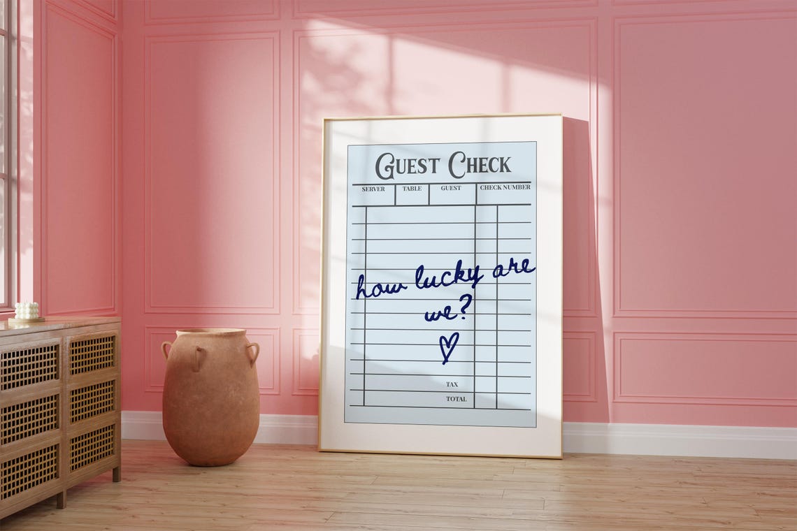 How Lucky Are We Vintage Guest Check Script Quote Poster Dorm