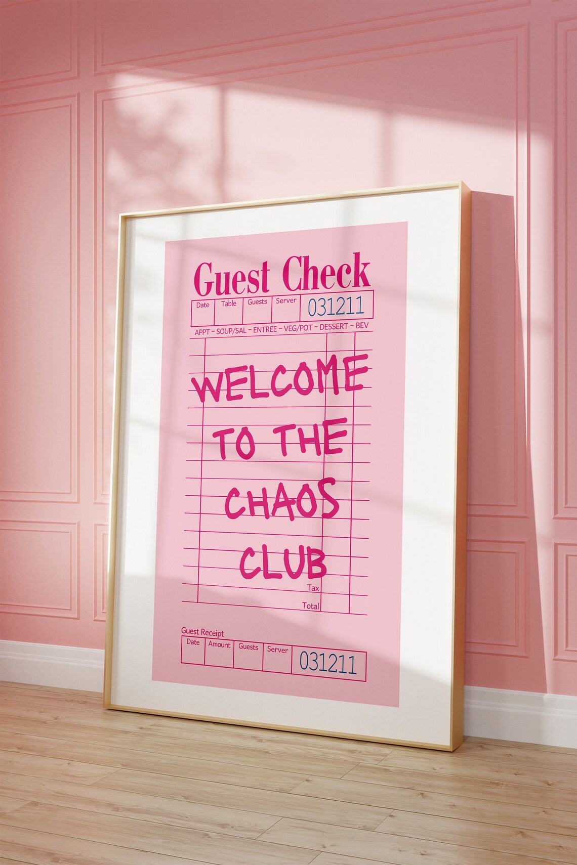Welcome To The Chaos Club Pink Guest Check Retro Trendy Wall Poster - Image 2