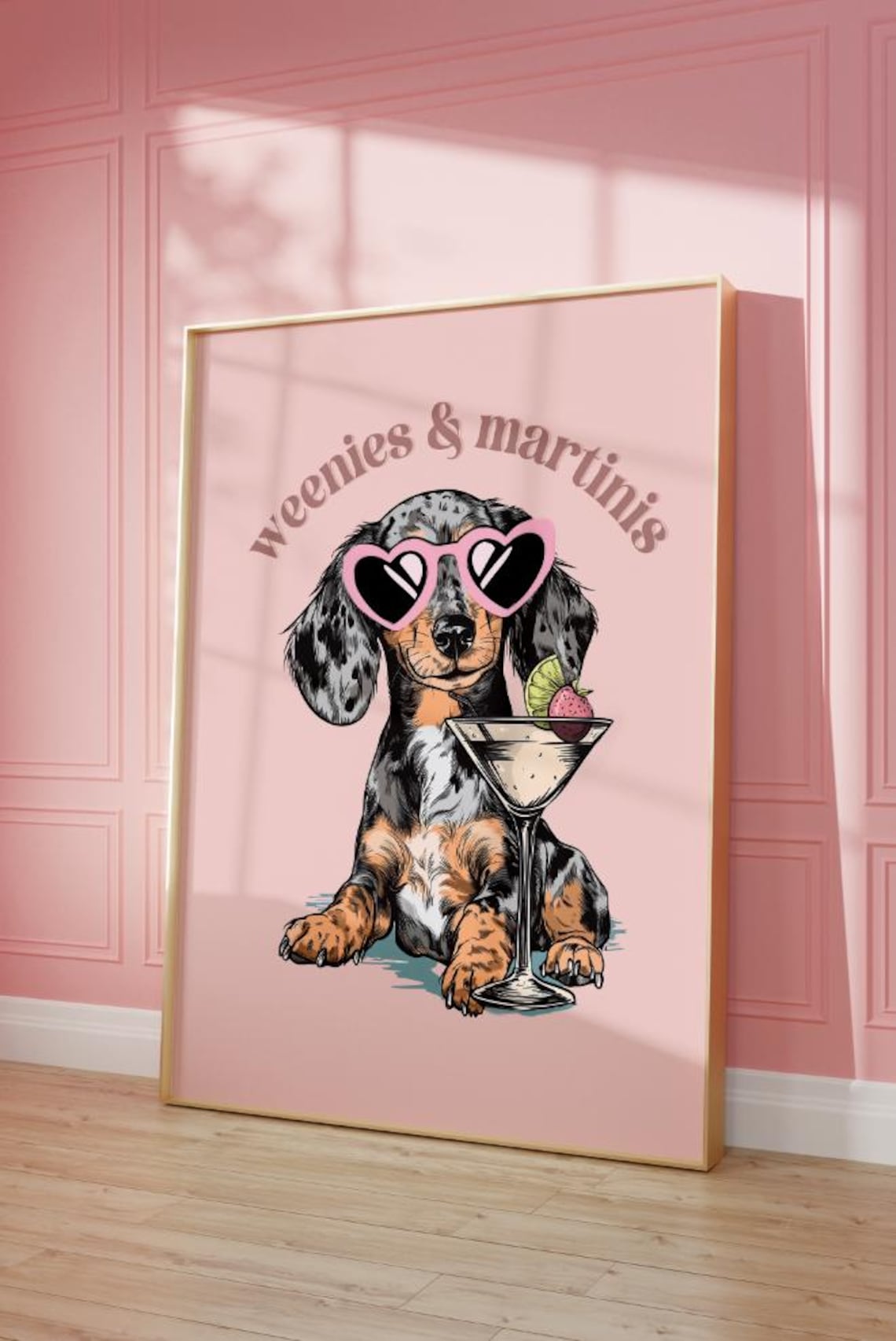 Pink Dachshund Preppy Bar Cart Art Print