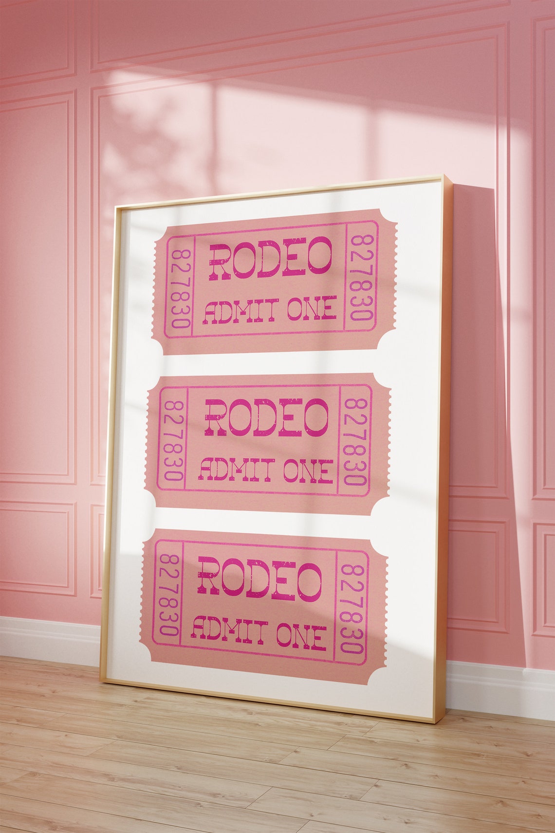Pink Rodeo Admit One Triple Ticket Stubs Retro Western Poster - Image 2