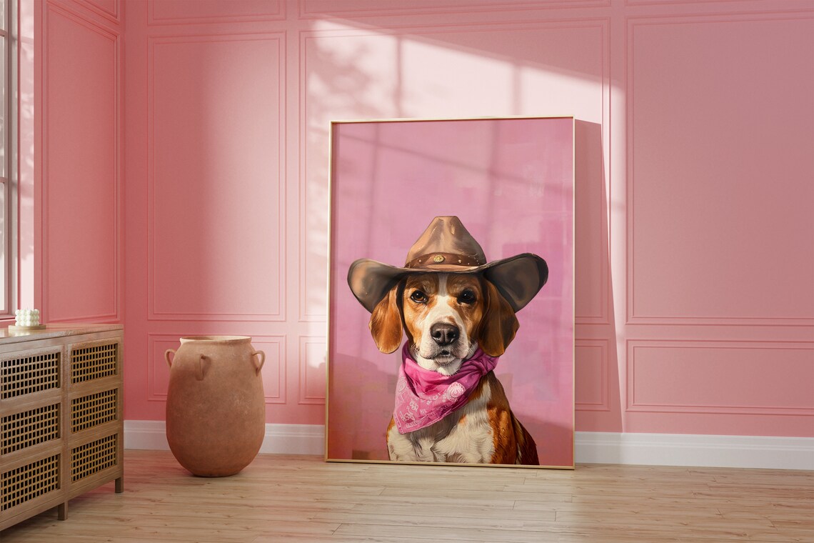 Dog Cowgirl Hat Print, Vintage Western Poster - Image 2