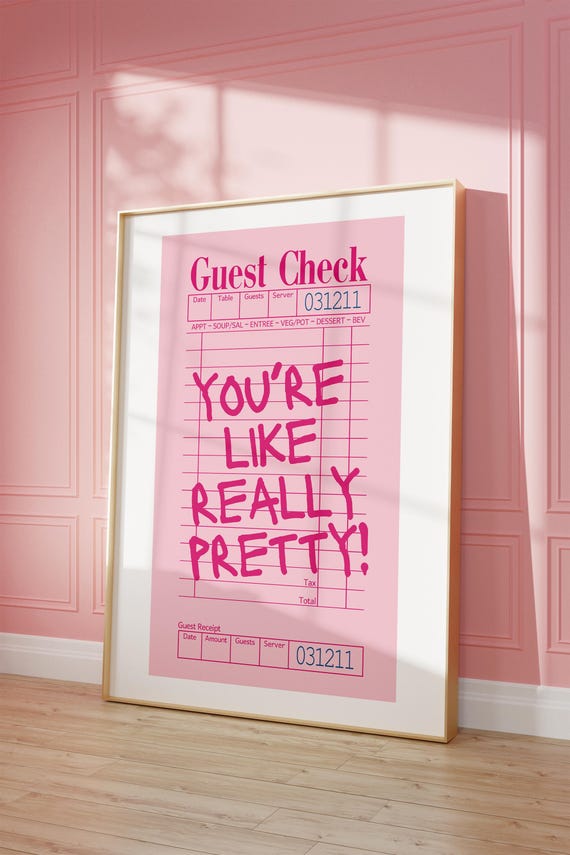Trendy Pink Guest Check Funny Bathroom Print Funny Quote For College Dorm Pink Aesthetic Poster Preppy Poster For Apartment Bar Cart Decor