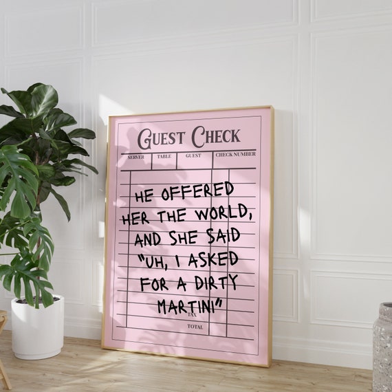 Trendy Guest Check Funny Dirty Martini Funny Quote For College Dorm Aesthetic Poster Preppy Poster For Apartment Bar Cart Decor