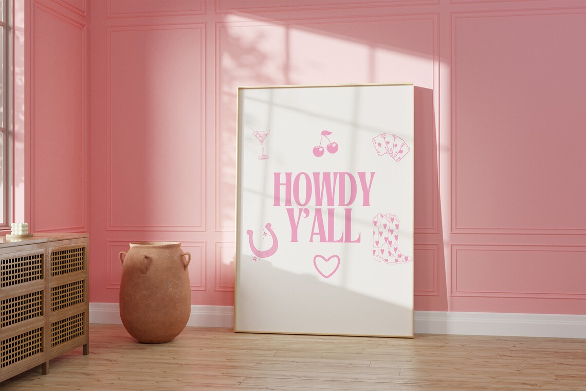 Howdy Yall Bold Pink Serif Typography With Western Doodles Poster - Image 2