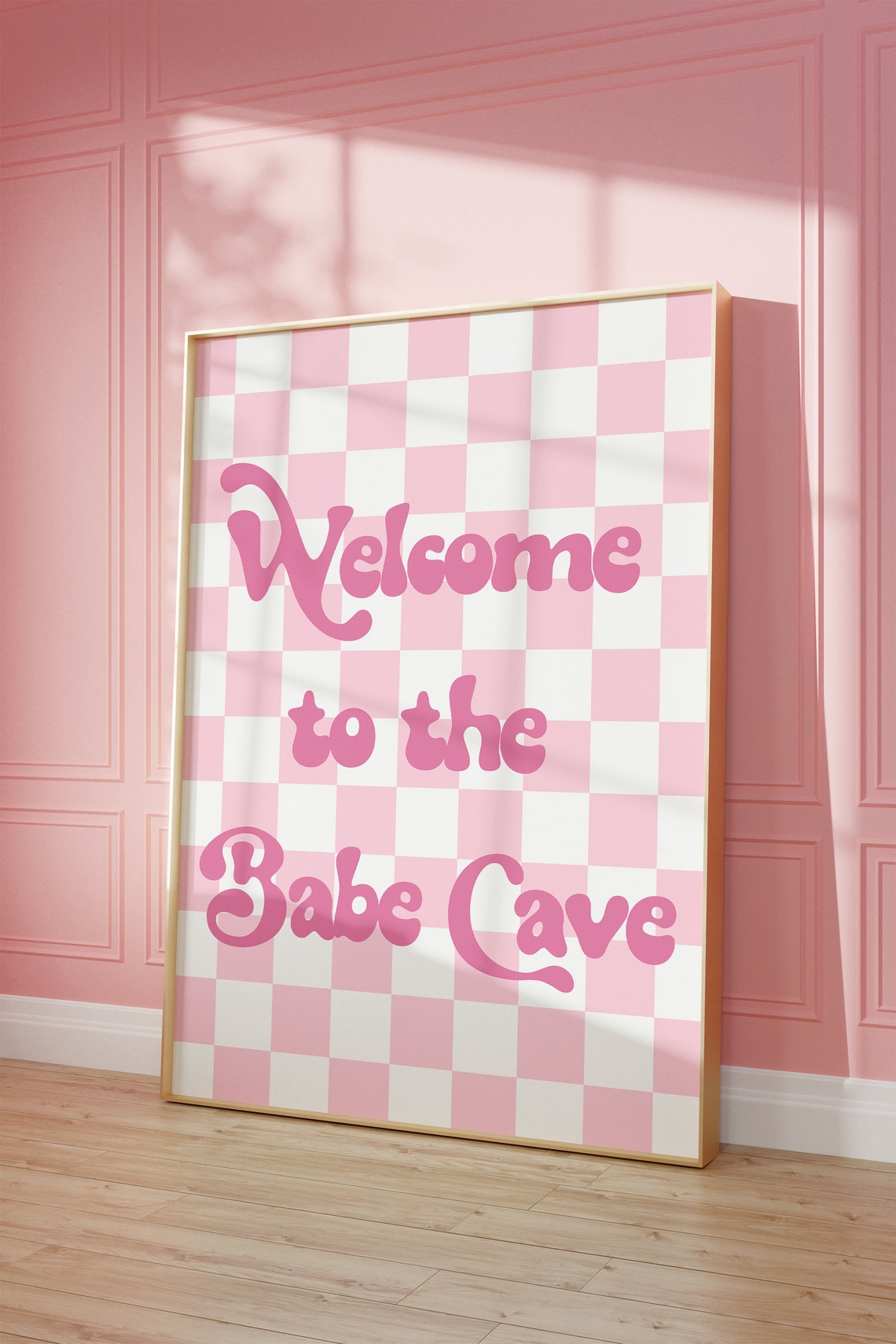 Welcome To The Babe Cave Pink Checkered Retro Quote Dorm Art Poster