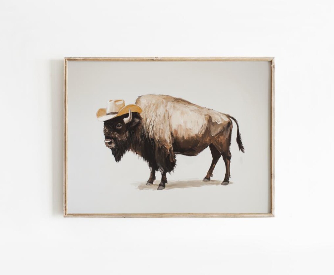 Bison Cowboy Hat Print Vintage Western Wall Art