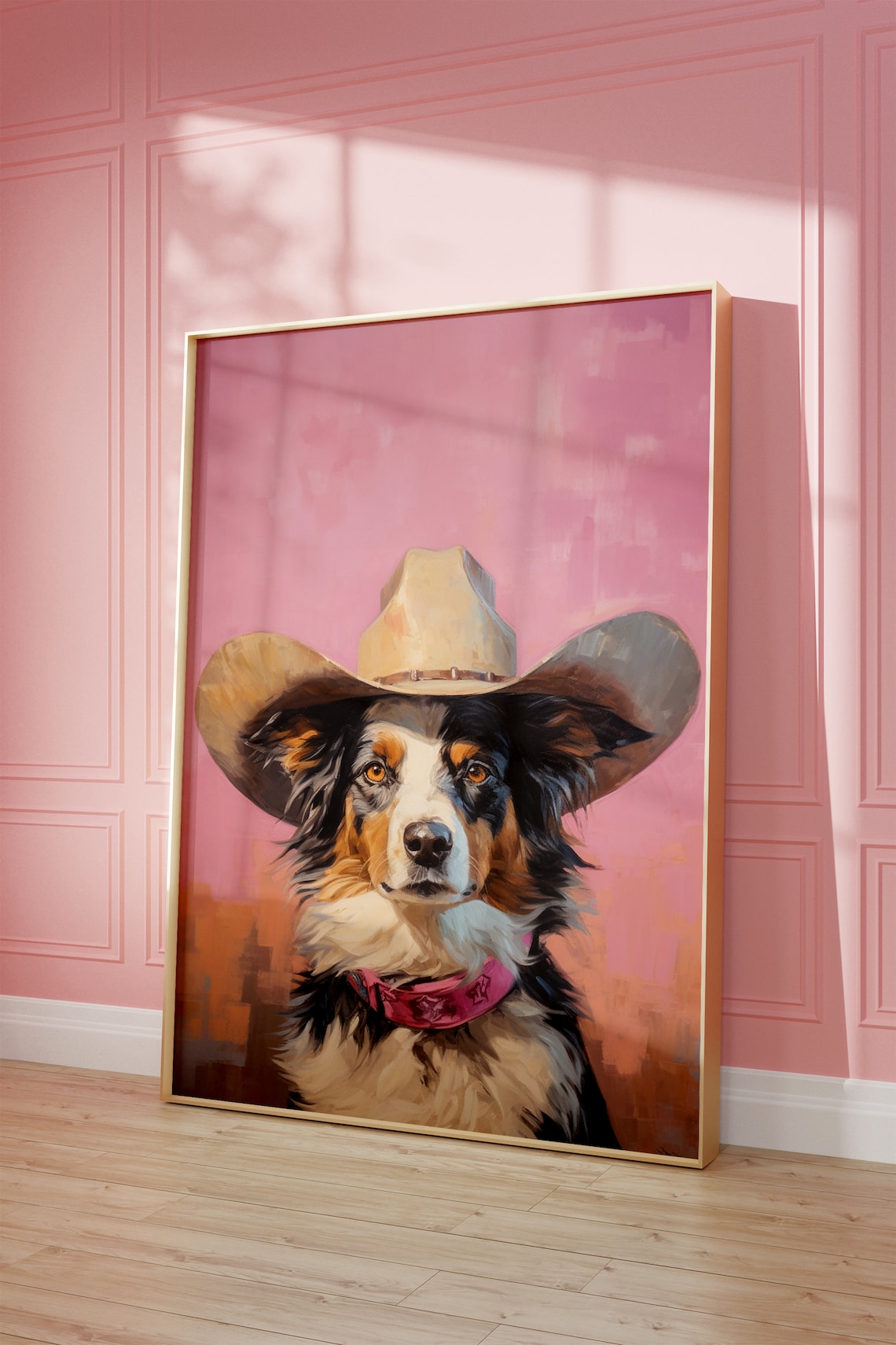 Vintage Dog Cowgirl Hat Print, Western Puppy Art