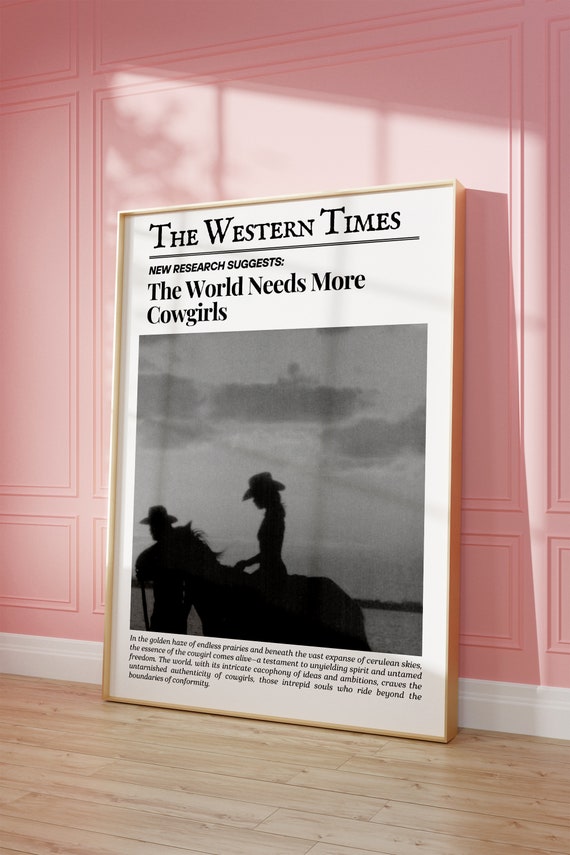 Coastal Cowgirls Wall Art Newspaper Wall Art Newspaper Poster Western Wall Art Vintage Bar Cart Dorm Retro Surfing Wall Art