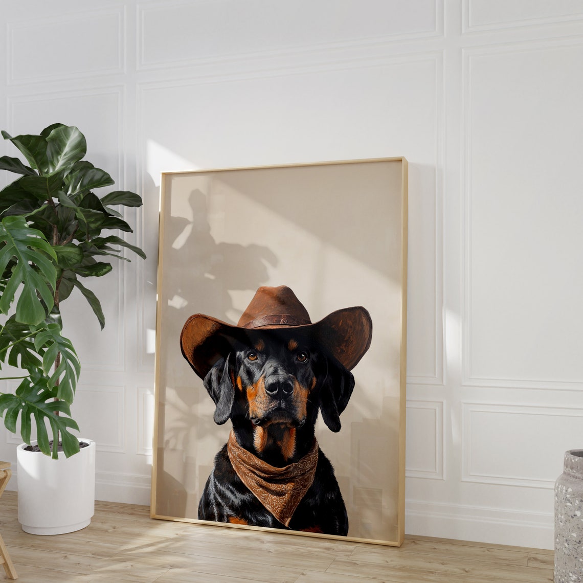 Dog Cowgirl Hat Print Coonhound Dog Neutral Aesthetic Print Vintage Art Western Trendy Wall Art Cowgirl Hat Print Funky Western Art - Image 2