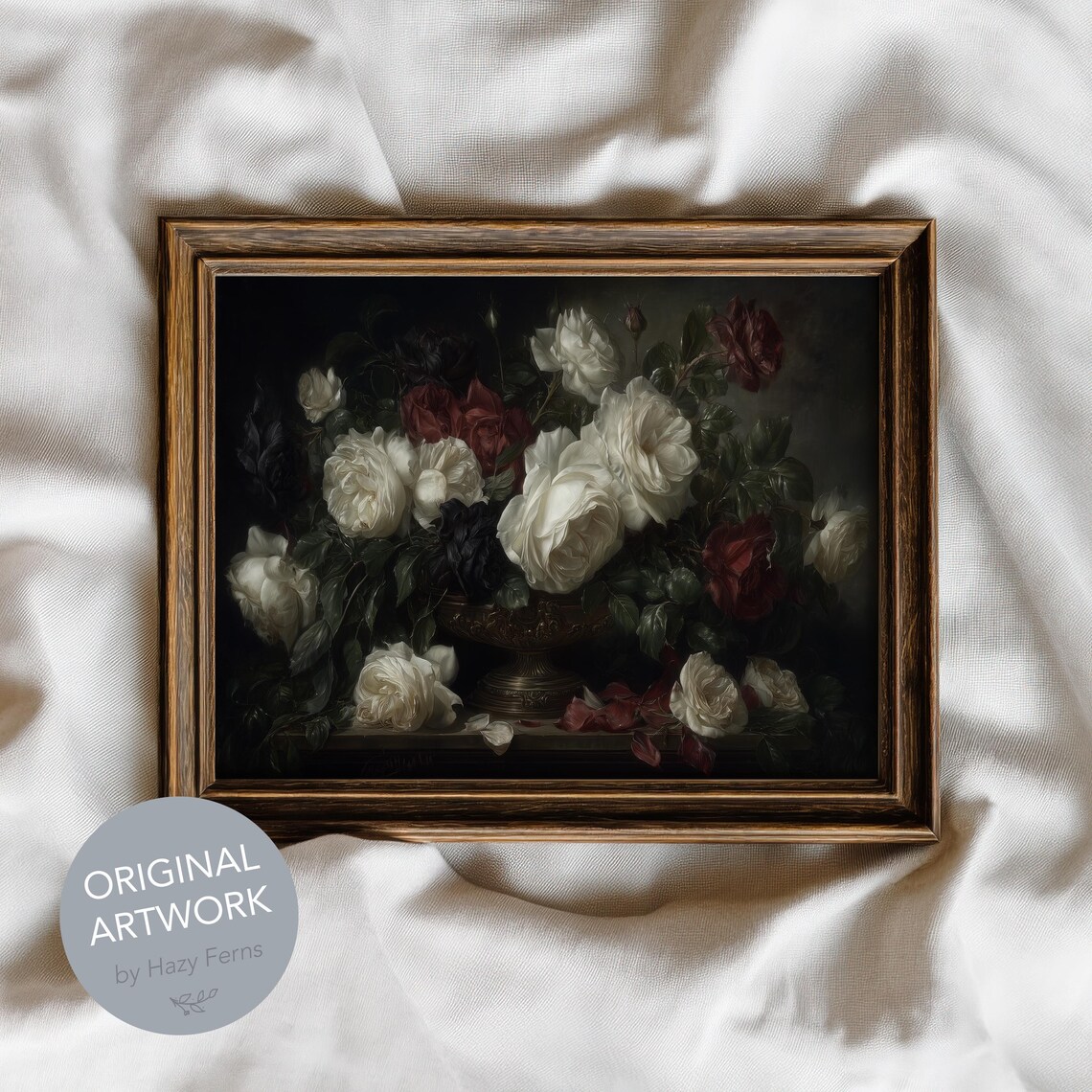 Vintage Peonies, Dark Academia Still Life Art Print