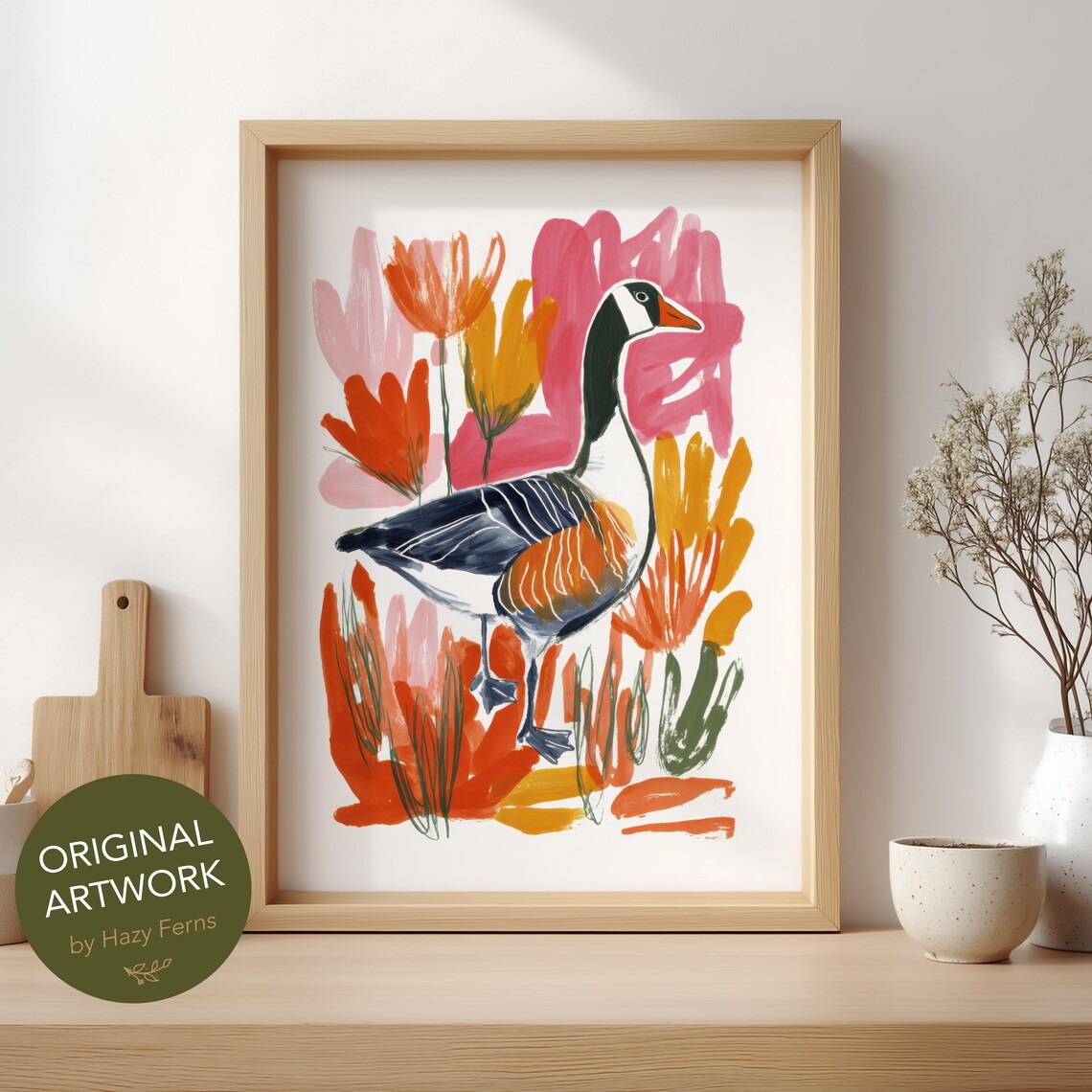 Goose Art Print Colorful Gouache Style Botanical Floral Wall Poster 36