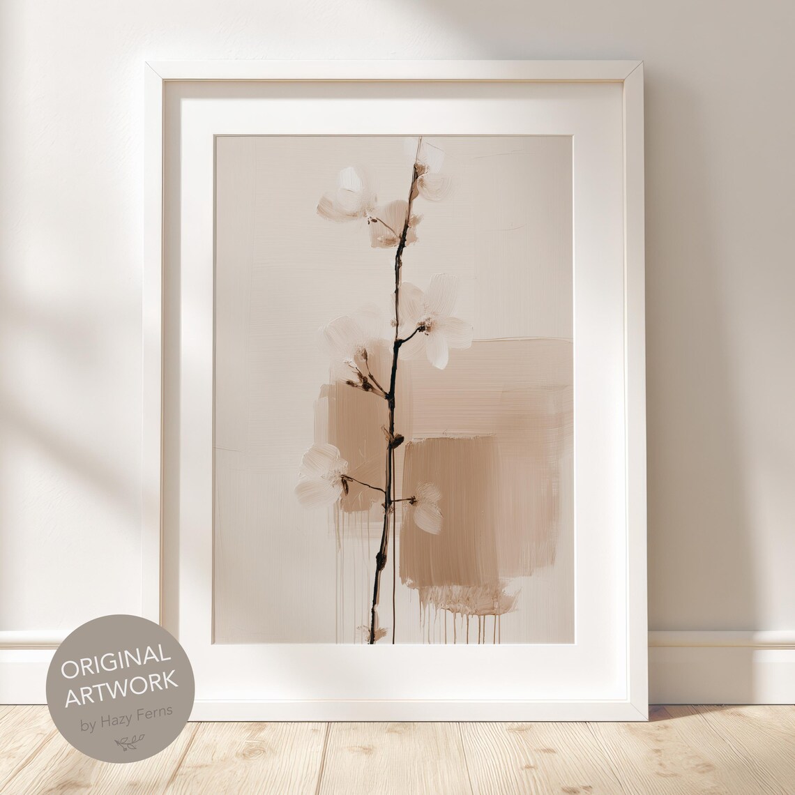 Abstract Cherry Blossom Print Neutral Minimalist Tree Branch Art Beige And Pastel Pink Wall Decor