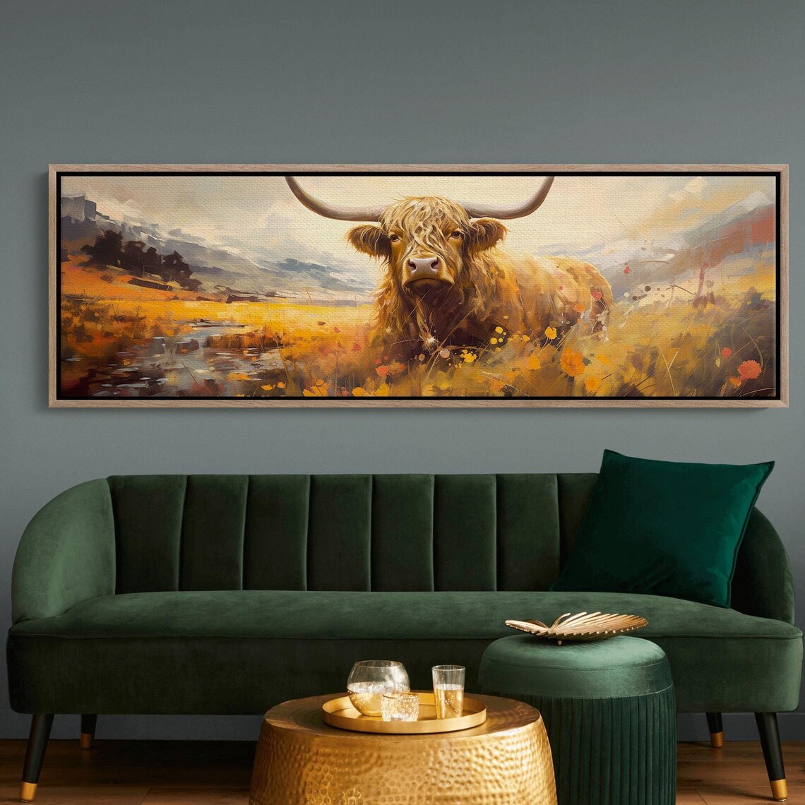 Highland Cow Panoramic Wall Art, Farmhouse Poster