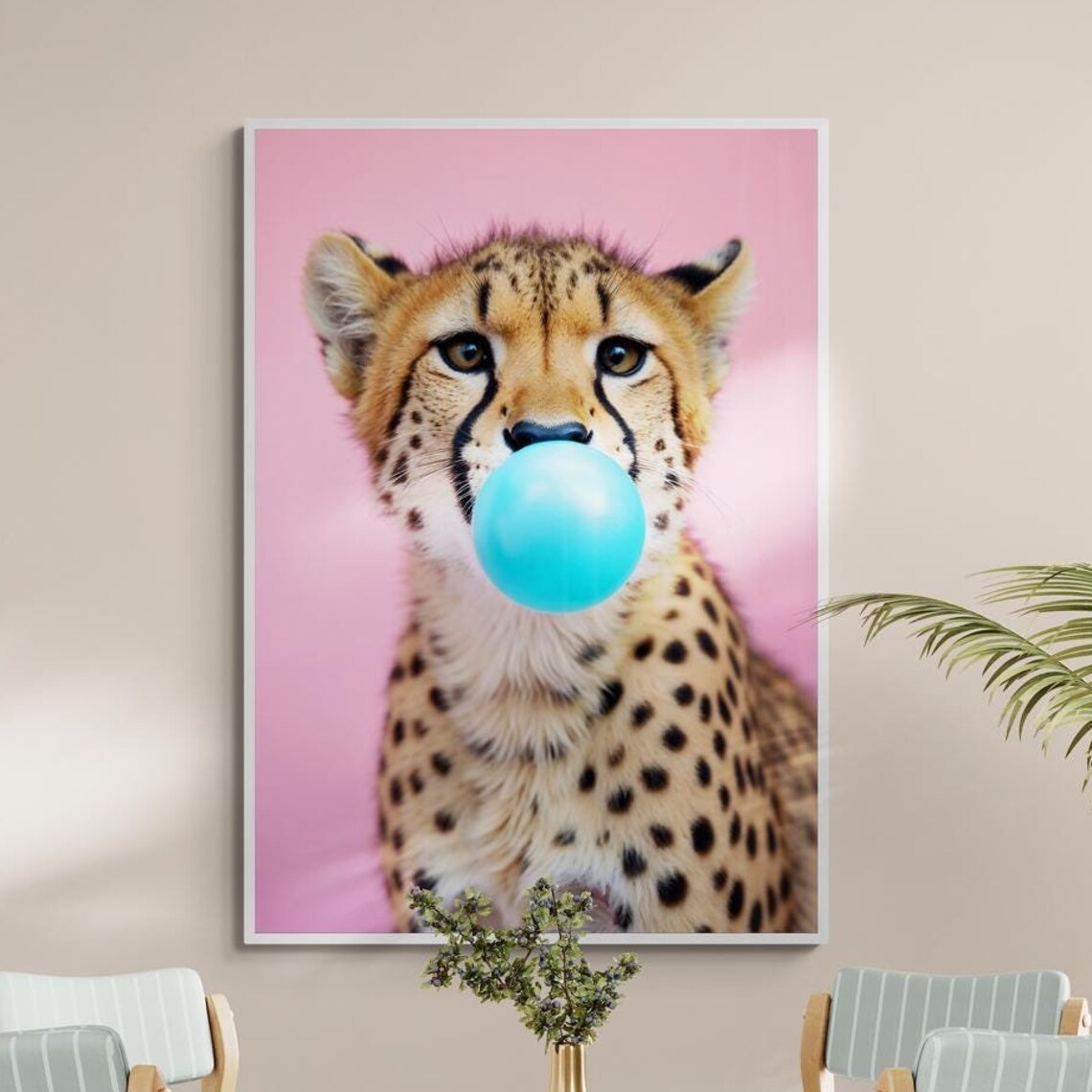 Cheetah Bubble Gum Whimsical Animal Art Print