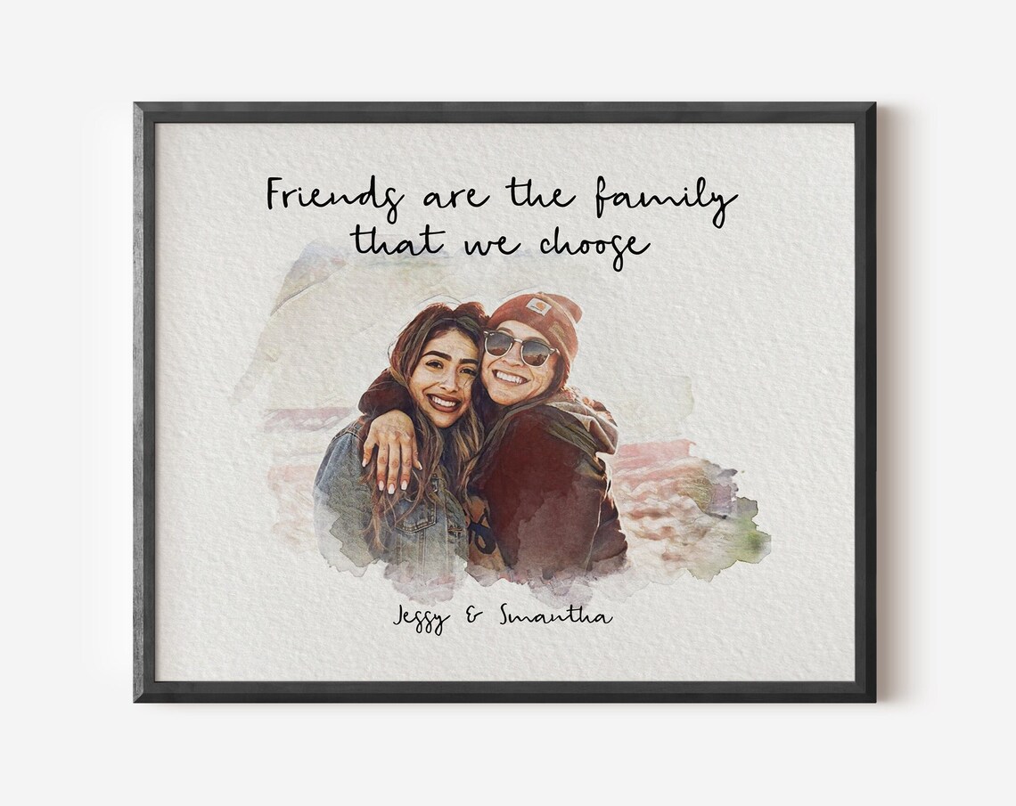 Jessy and Smantha Chosen Family Hugging Watercolor Portrait Poster