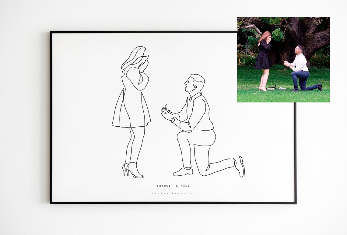 Man Proposing on One Knee Minimalist Line Art Engagement Poster - Image 6