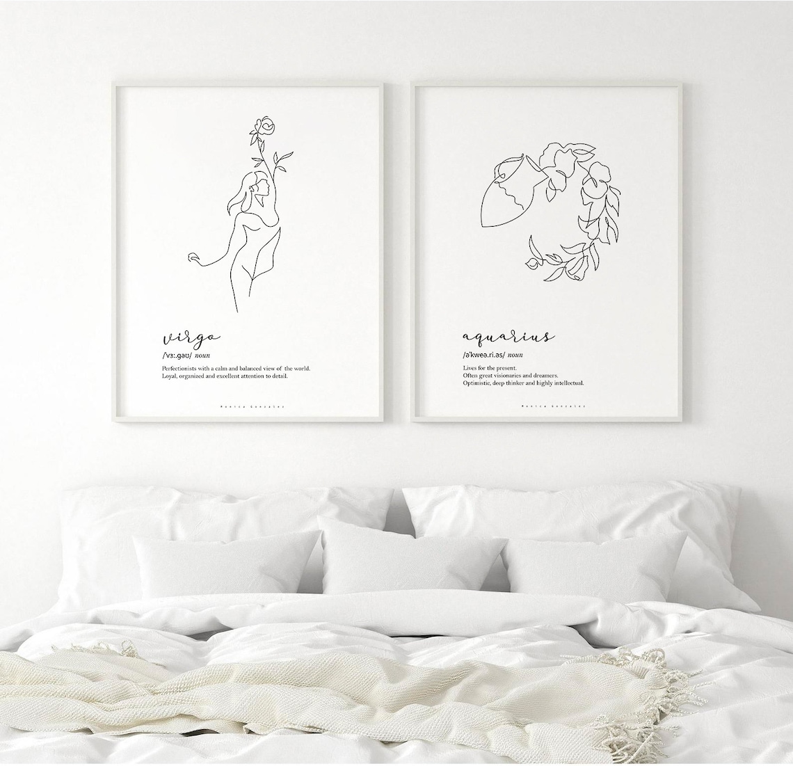 Virgo Zodiac Definition Line Art Poster with Floral Woman Illustration - Image 2
