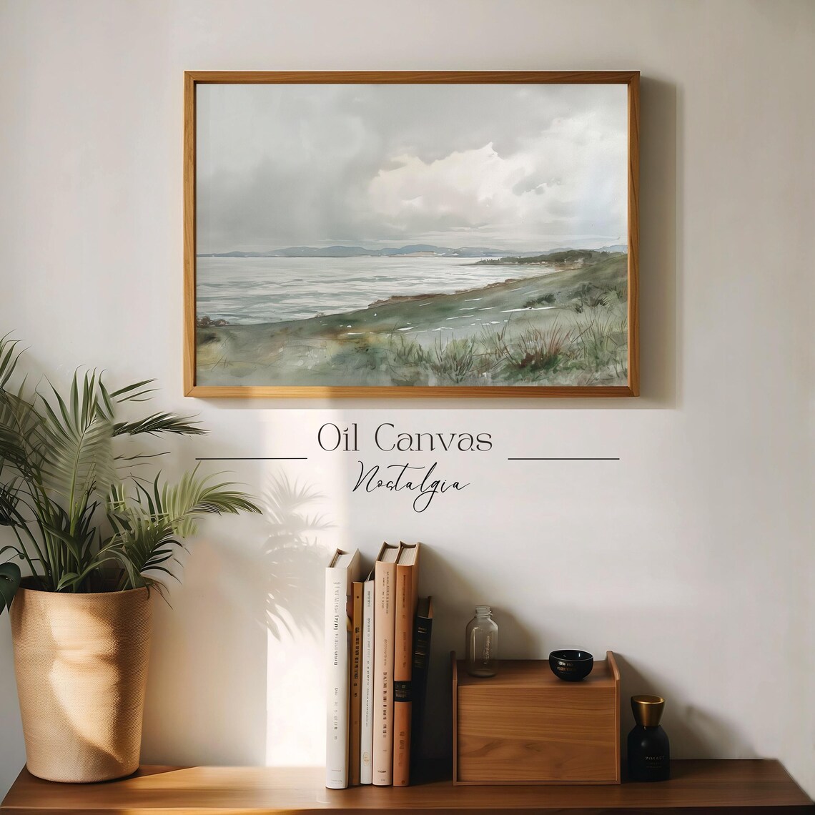 Wall Art Vintage Beach Watercolour Painting Summer Sea Art Moody Landscape Muted Colours Nautical Seascape - Image 3