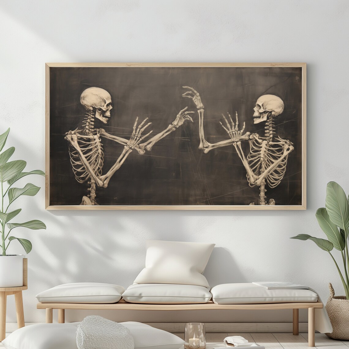 Dancing Skeletons Reaching Hands Dark Background Fun Spooky Halloween Poster - Image 2