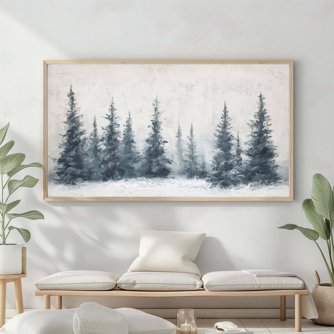 Snowy Pine Forest Row Frosted Evergreens White Winter Minimal Poster - Image 2