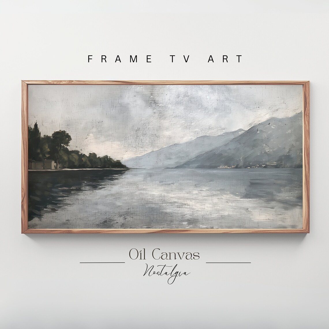 Frame Tv Art Antique Lake Oil Painting Rustic Decor Lake House Ocean Costal Landscape Blue Nautical Seascape