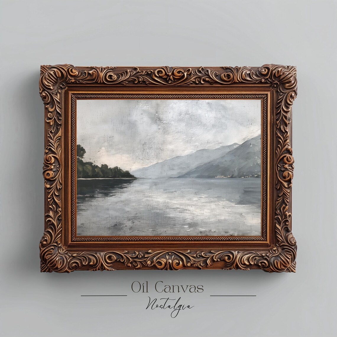 Wall Art Antique Lake Oil Painting Rustic Decor Lake House Ocean Costal Landscape Blue Nautical Seascape - Image 2