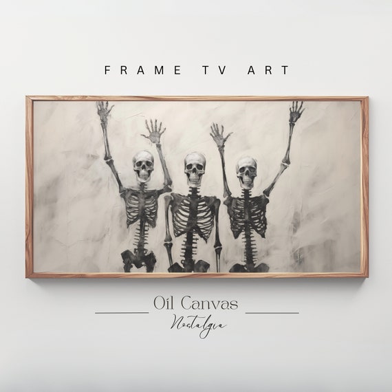 Halloween Frame Tv Art Funny Skeleton Painting Spooky Moody Decor