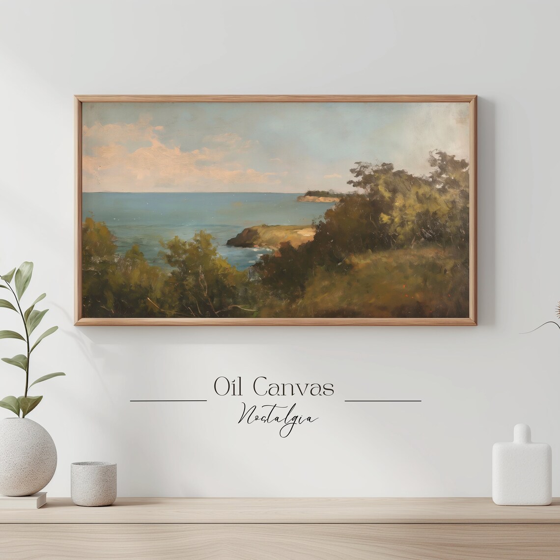 Frame Tv Art Vintage Beach Oil Painting Summer Sea Art Ocean Frame Tv Art Costal Landscape Blue Nautical Seascape - Image 3