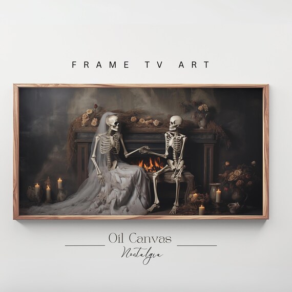 Skeleton Bride Groom Fireplace Roses Dark Romantic Halloween Art Poster