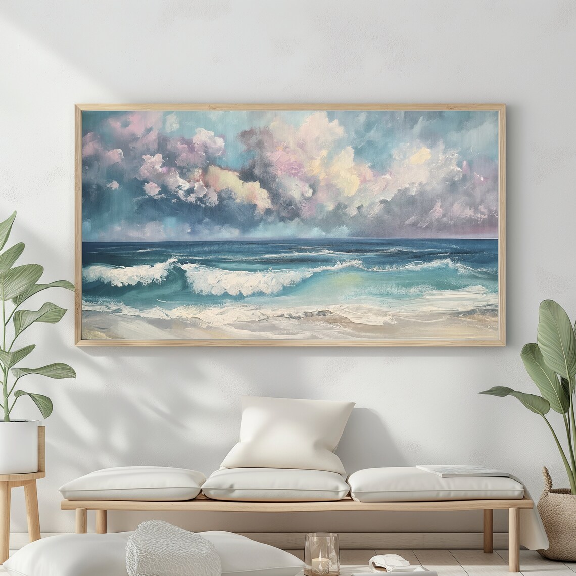 Frame Tv Art Abstract Beach Oil Painting Summer Sea Art Ocean Frame Tv Art Landscape Blue Nautical Seascape - Image 2