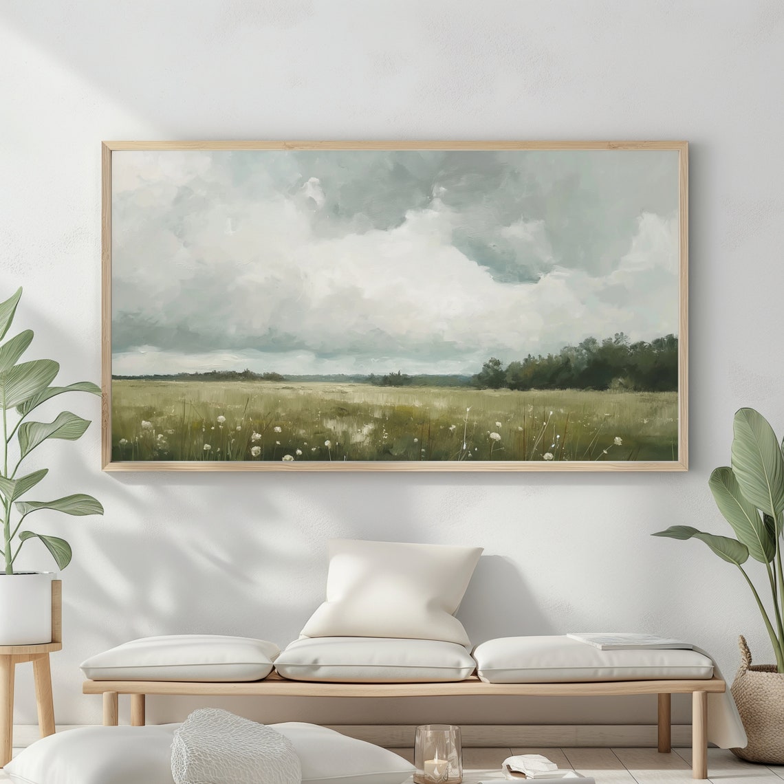 Summer Meadow Wildflowers Dramatic Cloudy Sky Country Landscape Poster - Image 2
