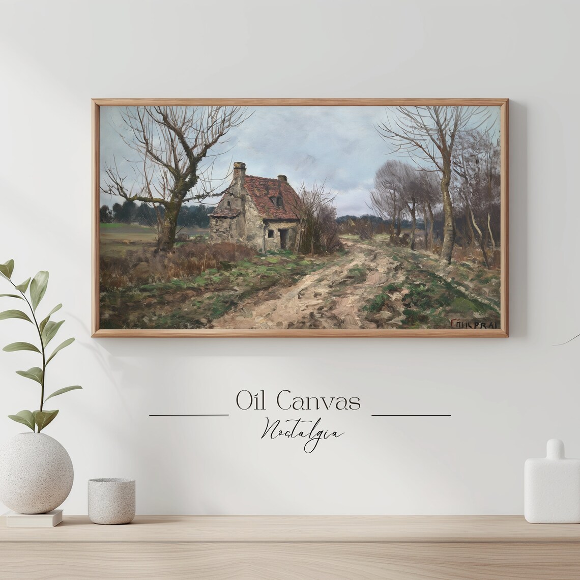 Old Stone Farmhouse Red Roof Bare Trees Vintage French Country Poster - Image 3