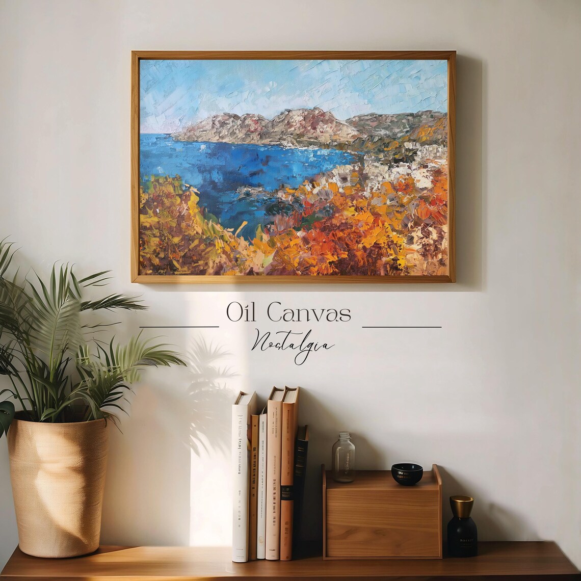 Wall Art Vintage Beach Oil Painting Summer Sea Art Ocean Costal Landscape Blue Nautical Seascape - Image 3