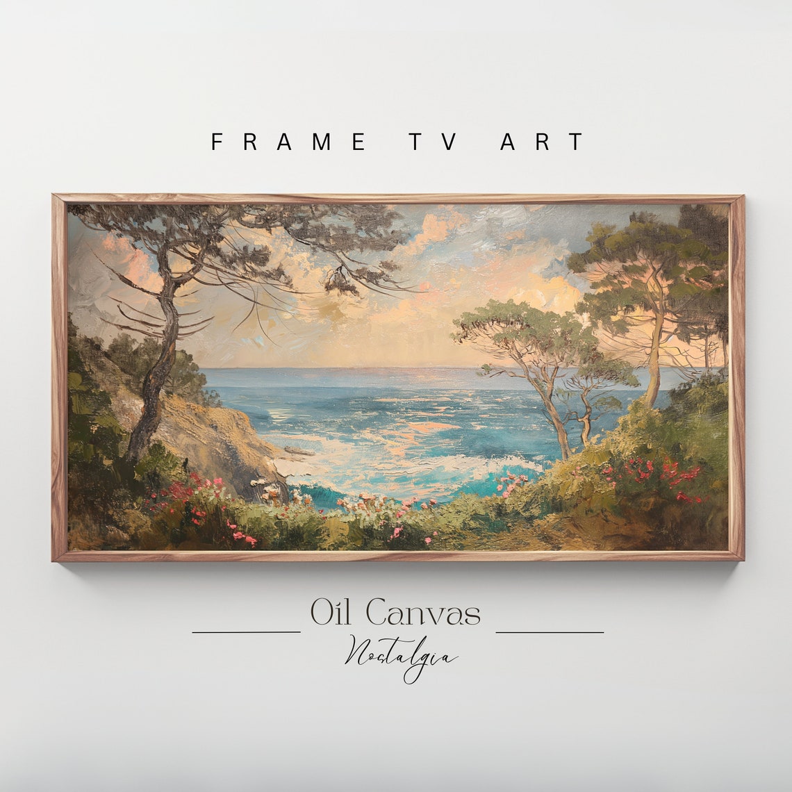 Mediterranean Coast Pine Trees Sunset Cliffs Flowers Ocean View Poster