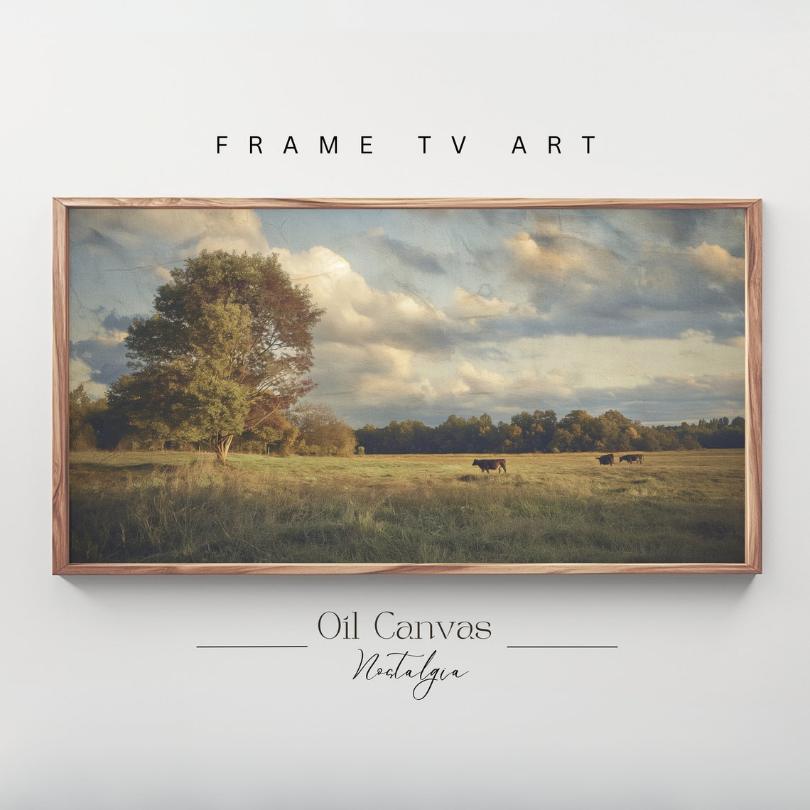 Summer Landscape Oil Painting Frame Tv Art Vintage Country Farmhouse Wall Decor