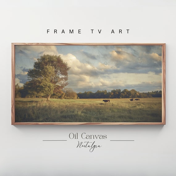 Summer Landscape Oil Painting Frame Tv Art Vintage Country Farmhouse Wall Decor