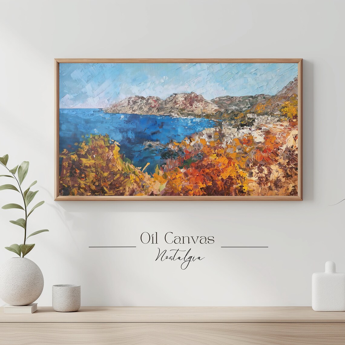 Frame Tv Art Vintage Beach Oil Painting Summer Sea Art Ocean Frame Tv Art Costal Landscape Blue Nautical Seascape - Image 3