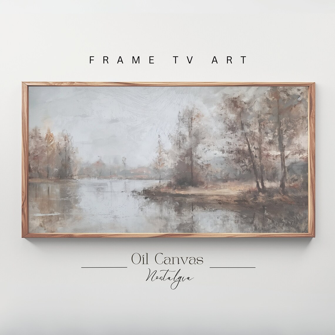 Misty Winter Lake Foggy Forest Reflections Muted Neutral Nature Poster