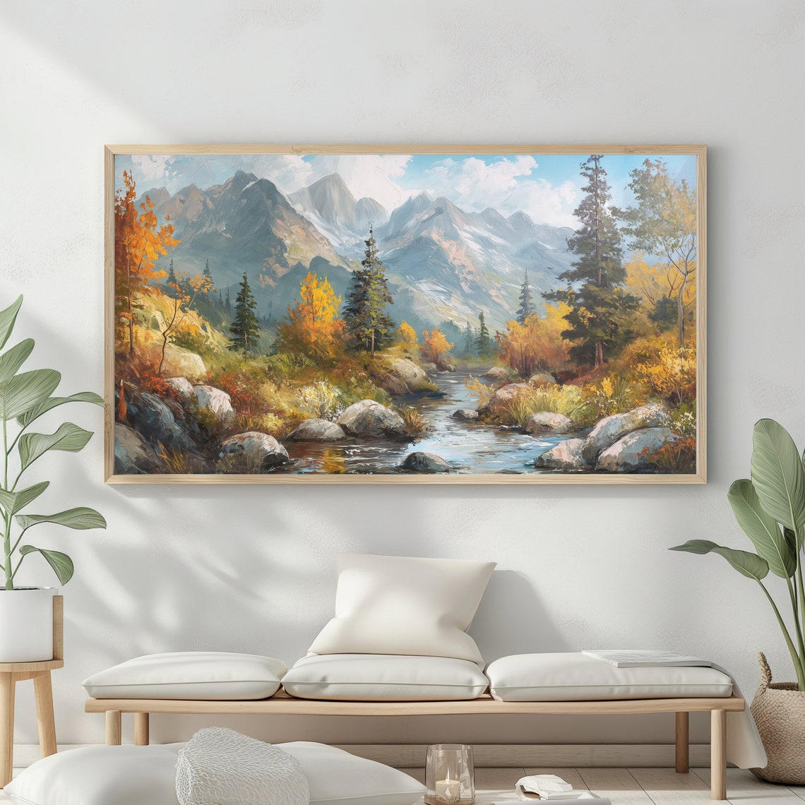 Mountain Landscape Frame Tv Art Moody Oil Painting Neutral Colours Rustic Scenery Farmhouse Decor - Image 2