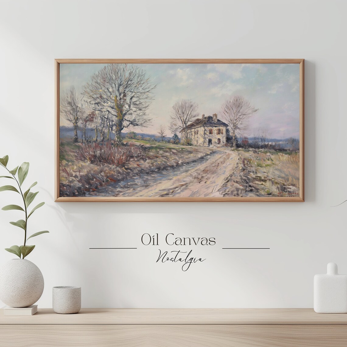 Bare Trees Farmhouse Late Autumn Road Vintage Countryside Wall Art - Image 3